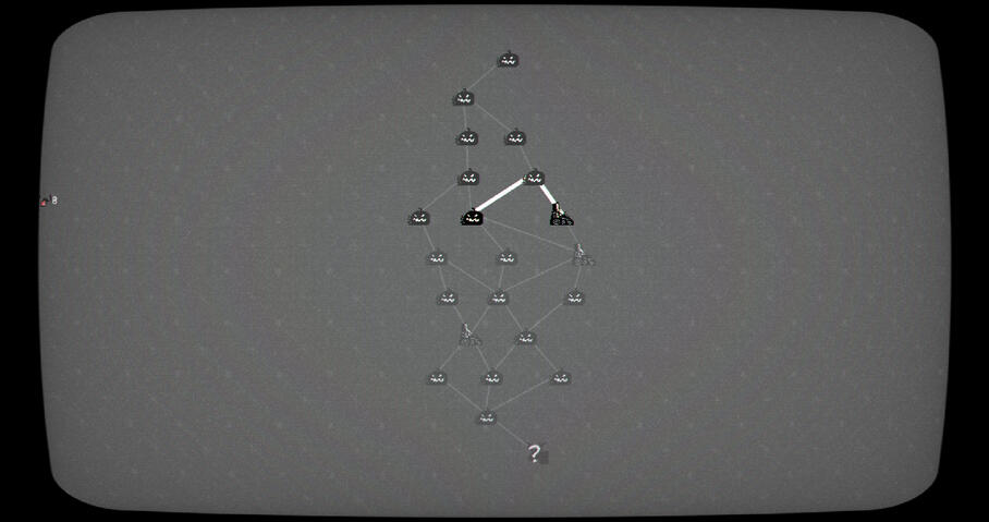 The Map shows progress on the current run. Players start at the top and each encounter unlocks 1-2 new encounters on the next level of the map.